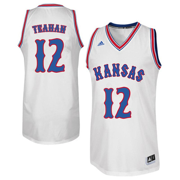 Men #12 Chris Teahan Kansas Jayhawks Retro Throwback College Basketball Jerseys Sale-White - Click Image to Close